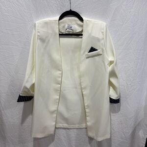 In Cinq White Open Front‎ Longline Blazer 12 Polka Dot Cuff Office Corpcore Work